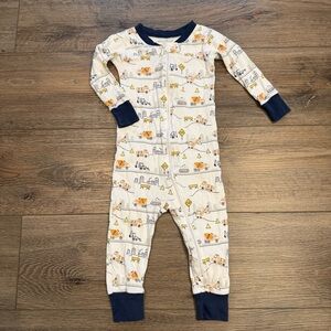 Kissy Kissy White One-Piece Bodysuit with Navy Trim and Construction Print